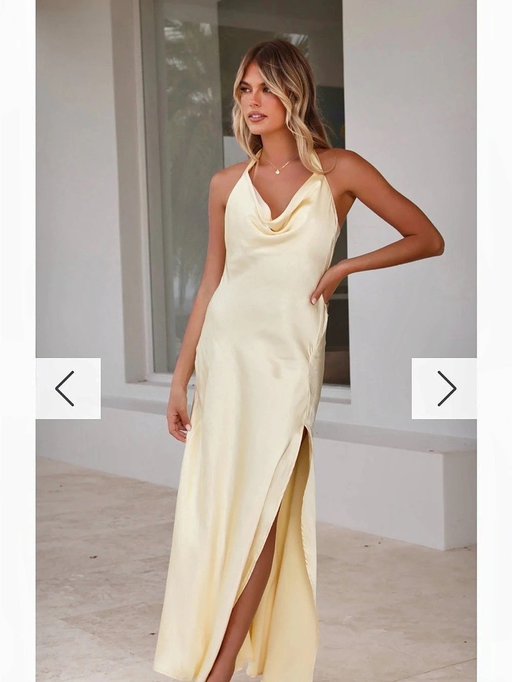 Billy J Halter Maxi Dress Satin Yellow